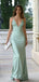 Sexy Sage Green Satin Prom Dress V-Neck Backless Formal Evening Gown,WGP2136