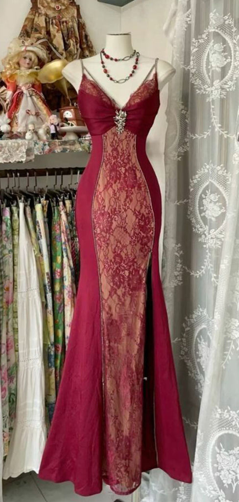 Elegant Red Spaghetti Strap Mermaid Long Prom Dress Ideas, Evening Party Dresses,WGP1669