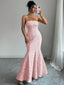 Elegant Applique Pink Spaghetti Strap Mermaid  Long Prom Dress Ideas, Evening Party Dresses,WGP1820