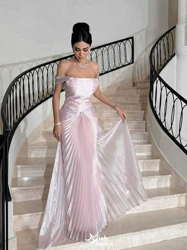 Elegant Pink Off-Shoulder Mermaid Long Prom Dress Ideas, Evening Party Dresses,WGP1757