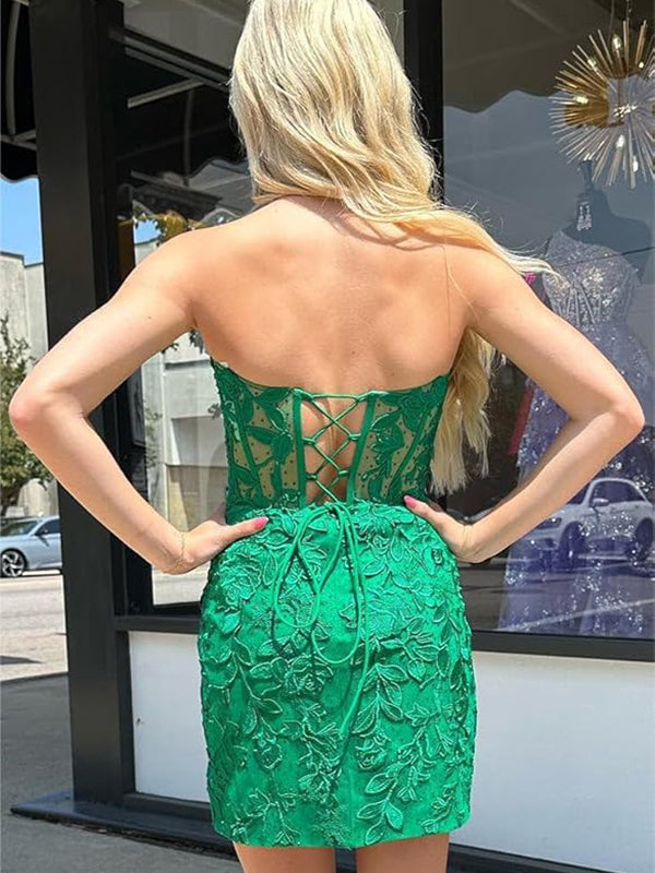 Sexy Green Sweetheart Tight Flower Lace&nbsp;Popular Cheap Short Homecoming Dresses, EPT279