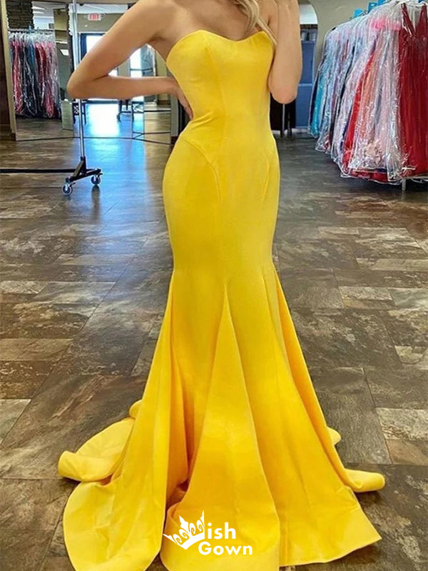 Sexy Yellow Mermaid Strapless Long Sleeveless Long Party Prom Dresses,Evening Dress Online, WGP754