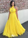 Elegant Yellow A-Line Halter Long Sleeveless Long Party Prom Dresses,Evening Dress Online, WGP756