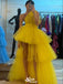 Elegant Yellow One Shoulder High-Low Long Sleeveless Long Party Prom Dresses,Evening Dress Online, WGP769