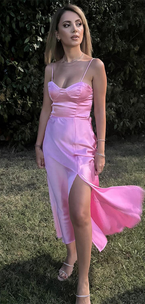 Sexy Pink Spaghetti Strap Mermaid Side Slit Long Sleeveless Long Party Prom Dresses,Evening Dress Online, WGP775