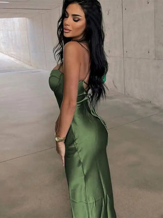 Sexy Green Spaghetti Strap Mermaid Backless Long Sleeveless Long Party Prom Dresses,Evening Dress Online, WGP783