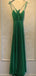 Elegant Green Spaghetti Strap A-Line Long Prom Dress Ideas, Evening Party Dresses,WGP1614