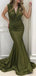 Elegant Green V-Neck Mermaid Long Prom Dress Ideas, Evening Party Dresses,WGP1632