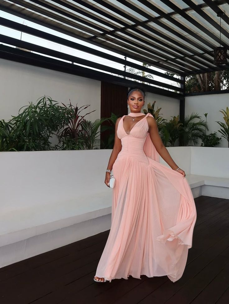 Popular Pink V-Neck A-Line Long Prom Dress Ideas, Evening Party Dresses,WGP1807