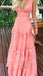 Elegant Pink V-Neck A-Line Long Prom Dress Ideas, Evening Party Dresses,WGP1849