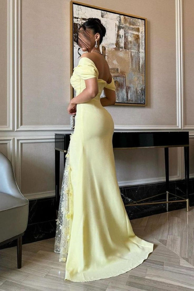 Elegant Yellow Off-Shoulder Mermaid Long Prom Dress Ideas, Evening Party Dresses,WGP1623