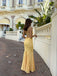 Pretty Yellow Jacquard Mermaid Prom Dress Elegant Square Neck Sleeveless Gown,WGP2158