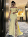 Elegant Yellow Off-Shoulder Mermaid Long Prom Dress Ideas, Evening Party Dresses,WGP1623