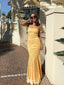 Pretty Yellow Jacquard Mermaid Prom Dress Elegant Square Neck Sleeveless Gown,WGP2158