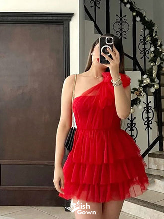 Casual One-shoulder A-line Short Mini Homecoming Dress,EPT567