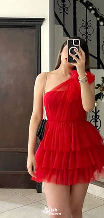 Casual One-shoulder A-line Short Mini Homecoming Dress,EPT567