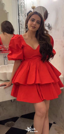 Elegant Short Sleeves A-line Short Mini Homecoming Dress,EPT577