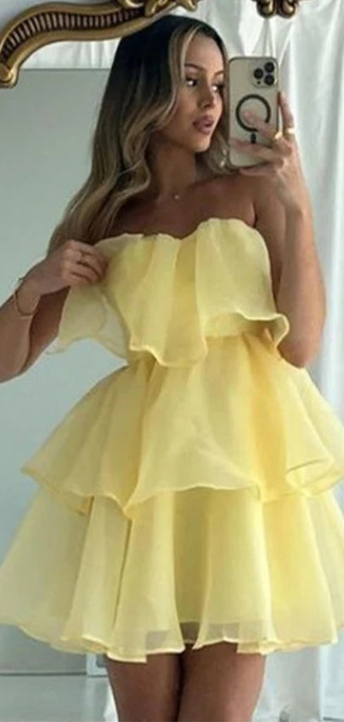 Elegant Yellow Strapless Ball Gown&nbsp;Popular Cheap Short Homecoming Dresses, EPT296