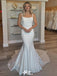 Simple Square Mermaid Long With Trailing Flower Lace Popular Bridal Long Wedding Dresses, WDH159