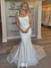 Simple Square Mermaid Long With Trailing Flower Lace Popular Bridal Long Wedding Dresses, WDH159