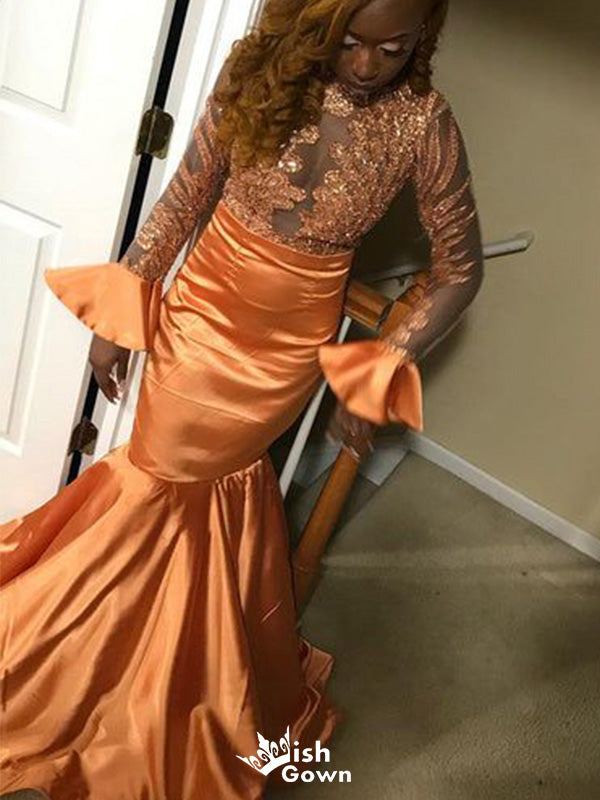 Gorgeous Long Sleeves Mermaid Long Prom Dress Ideas, Evening Party Dresses,WGP1748