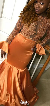 Gorgeous Long Sleeves Mermaid Long Prom Dress Ideas, Evening Party Dresses,WGP1748