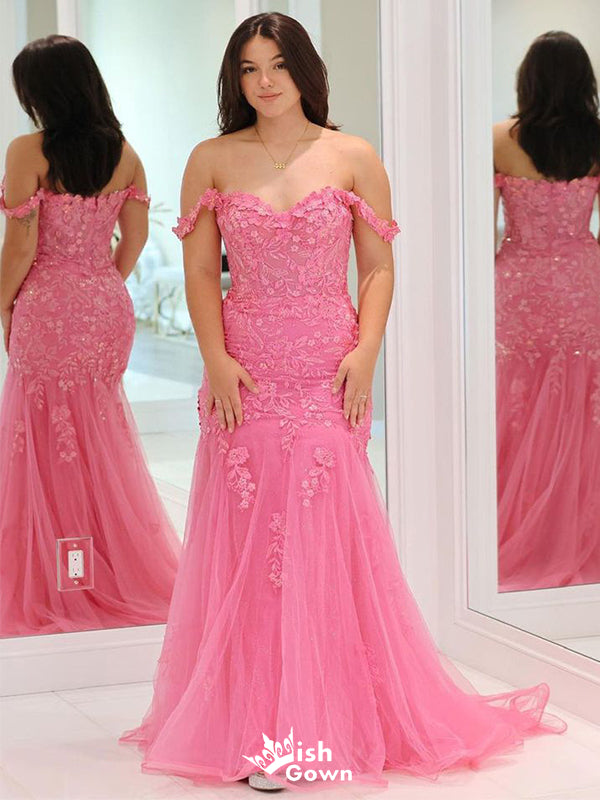 Cute Pink Off Shoulder Mermaid Long Sleeveless Long Party Prom Dresses,Evening Dress Online, WGP800