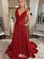 Sexy Red A-Line V-neck Backless Popular Long Evening Dresses with Trailing, Formal Dresses, Birthday Party, WGP569