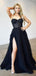 Sexy Black Spaghetti Strap A-Line Side Slit Party Prom Dresses,Evening Dress Online, WGP810