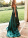 Sexy A-Line Emerald Green V-Neck Spaghetti Straps Side Slit Long Formal Prom Dresses,Evening Gowns,WGP339