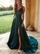 Sexy A-Line Emerald Green V-Neck Spaghetti Straps Side Slit Long Formal Prom Dresses,Evening Gowns,WGP339