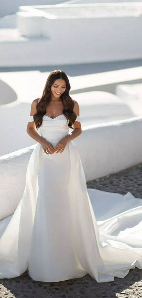 Gorgeous Sweetheart Off Shoulder With Train Popular Bridal Long Wedding Dresses, WDH110