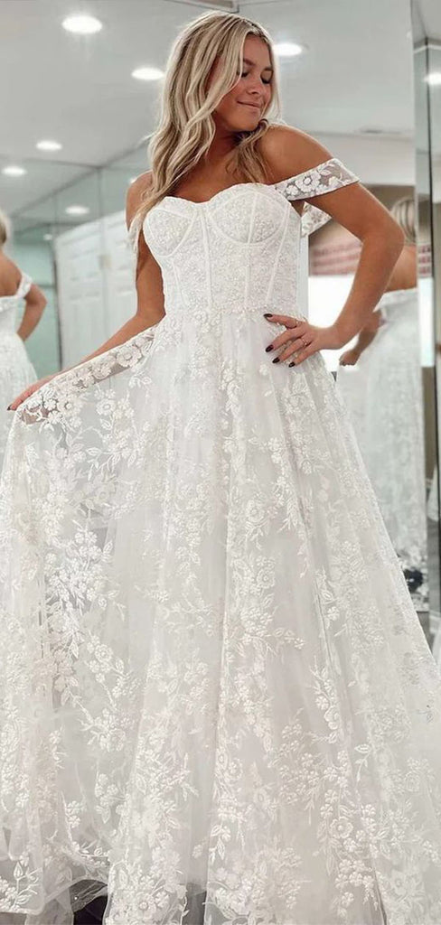 Sexy Sweetheart Off Shoulder Sleeveless Lace Popular Bridal Long Wedding Dresses, WDH143