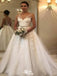 Romantic Tulle Straps V Neck 3/4 Sleeve Backless Applique Popular Bridal Long Wedding Dresses, WDH090