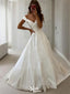 Simple Satin Off Shoulder V Neck Popular Bridal Long Wedding Dresses, WDH099