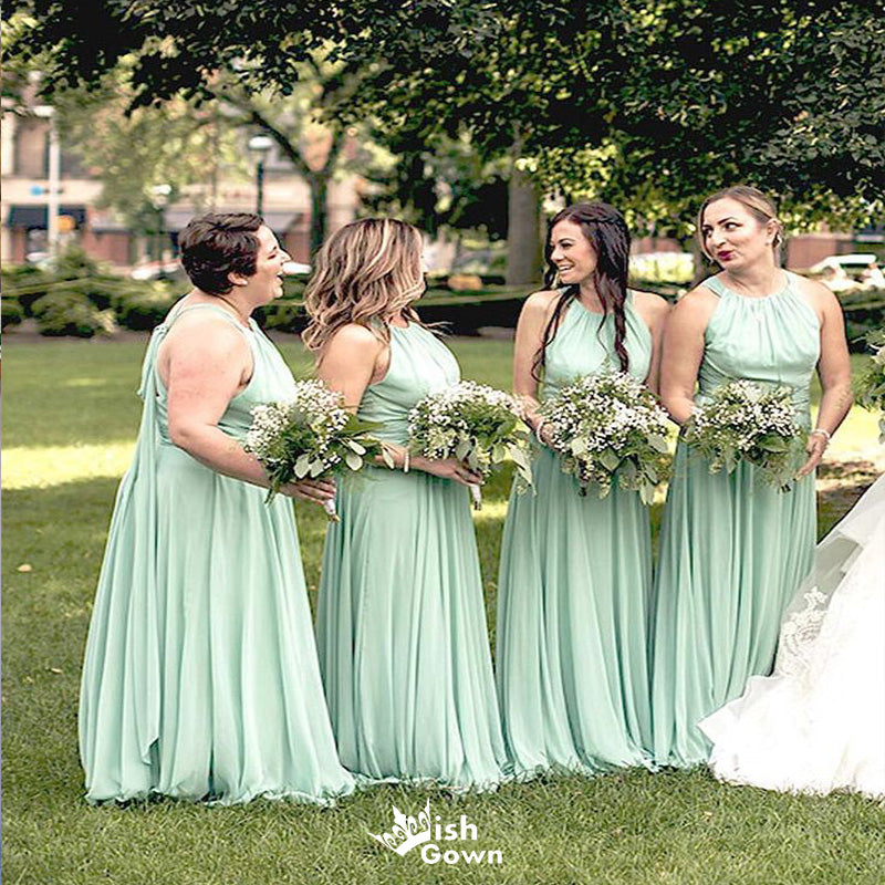 Elegant Light Green A-Line Halter Popular Cheap Maxi Long Wedding Guest Bridesmaid Dresses,WGM231