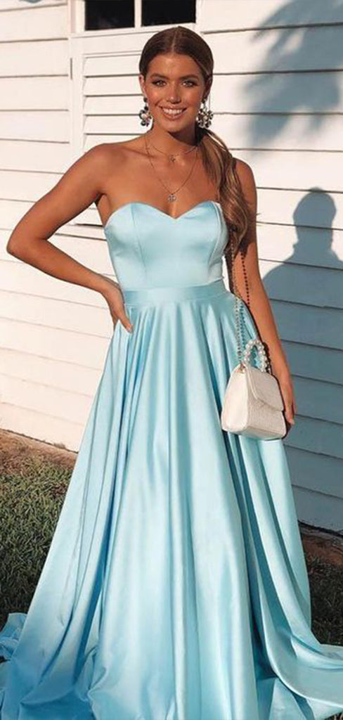 Elegant Light Blue A-Line Sweetheart Sleeveless Lace Up Cheap Maxi Long Party Prom Gowns,Evening Dresses,WGP450