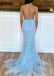 Elegant Two Pieces Light Blue Mermaid Spaghetti Straps Lace Up Lace Cheap Maxi Long Party Prom Gowns,Evening Dresses,WGP454