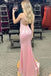 Sexy Pink Mermaid Spaghetti Straps V Neck Sleeveless Applique Cheap Maxi Long Party Prom Gowns,Evening Dresses,WGP499