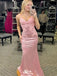 Sexy Pink Mermaid Spaghetti Straps V Neck Sleeveless Applique Cheap Maxi Long Party Prom Gowns,Evening Dresses,WGP499