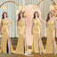 Champagne Mermaid Sexy High Slit Burnt Brown Satin Long Bridesmaid Dresses, WGM012