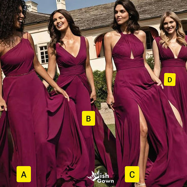Unique Burgundy Mismatched Sleeveless Mermaid Long Bridesmaid Dresses Online,WGM470
