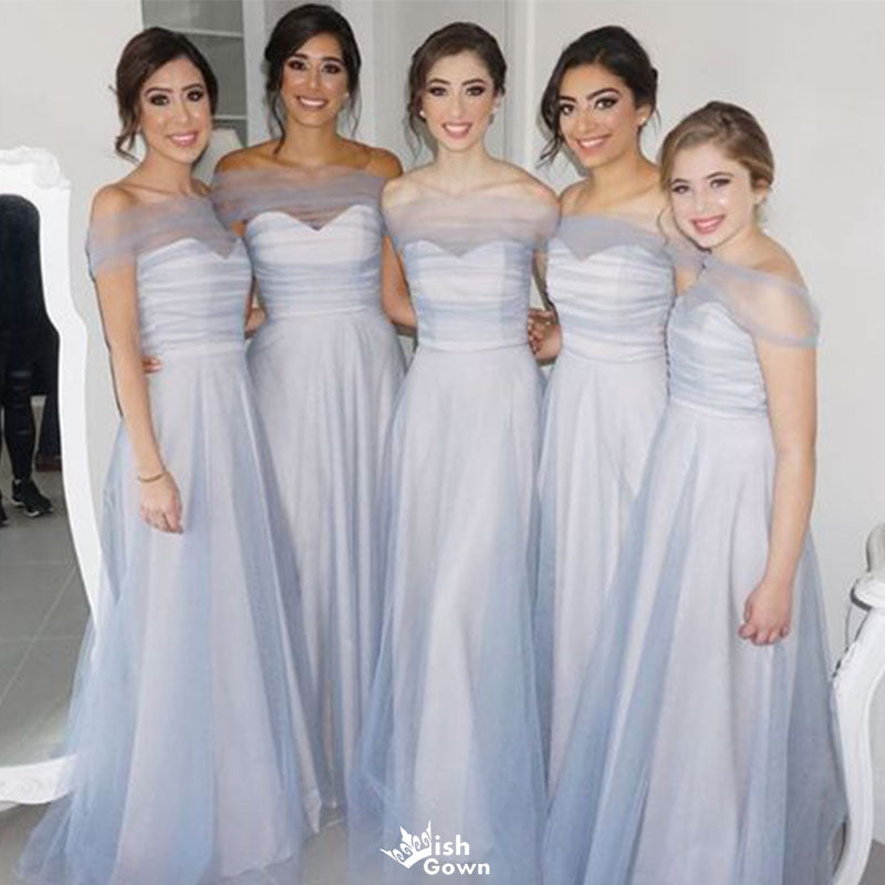 Elegant Blue Off-Shoulder Sleeveless A-Line Long Bridesmaid Dresses Online,WGM466