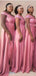 Gorgeous Dark Pink A-Line Off Shoulder Applique Side Slit Popular Cheap Maxi Long Wedding Guest Bridesmaid Dresses,WGM256