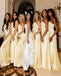 Elegant Champagne One Shoulder Satin Bridesmaid Dress Long Mermaid Gown with Side Slit,WGM471