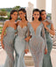 Simple Blue Mismatched Sleeveless Mermaid Long Bridesmaid Dresses Online, WGM423