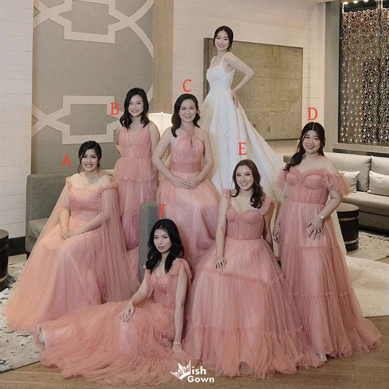 Elegant Pink Mismatched Sleeveless A-Line Long Bridesmaid Dresses Online,WGM456