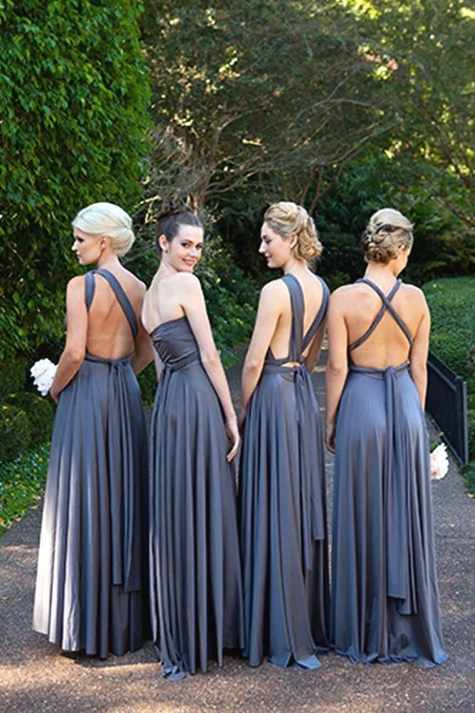 Elegant Navy Blue Mismatched Sleeveless A-Line Long Bridesmaid Dresses Online,WGM457