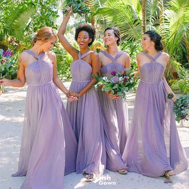 Elegant Purple V-Neck Sleeveless A-Line Long Bridesmaid Dresses Online,WGM462