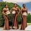 Mismatched Brown Mermaid Maxi Long Wedding Guest Bridesmaid Dresses,WGM189